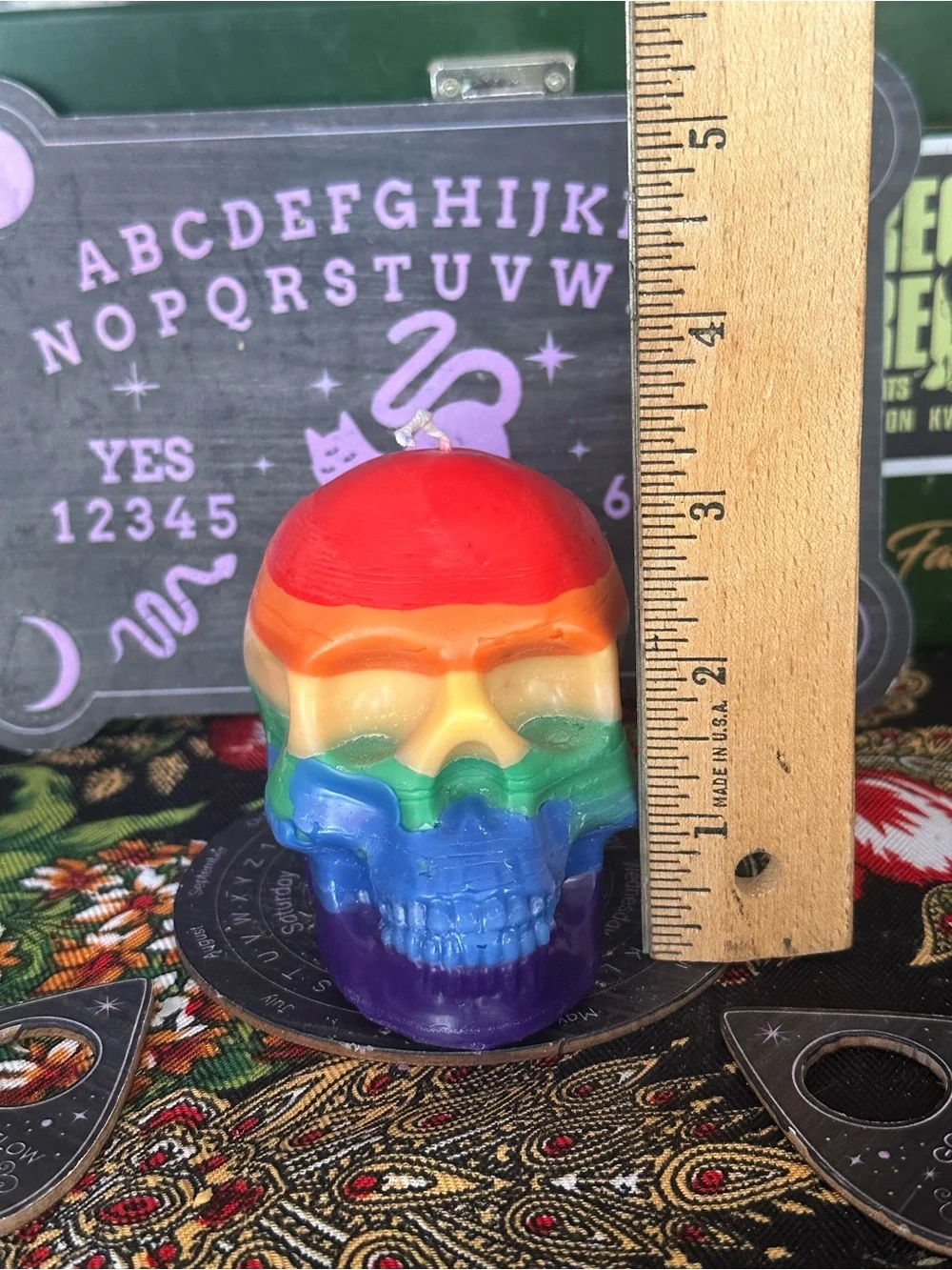 Rainbow Skull Candle